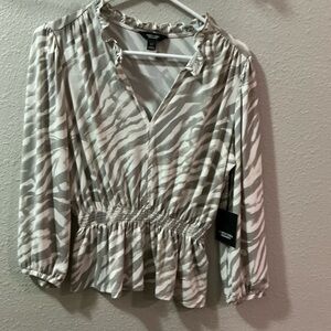 Simply Vera Vera Wang Zebra Pattern Blouse - Gray and White
